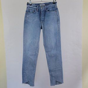 Grlfrnd Carmen High Rise Straight Crop Uneven Hem Button Front Jean